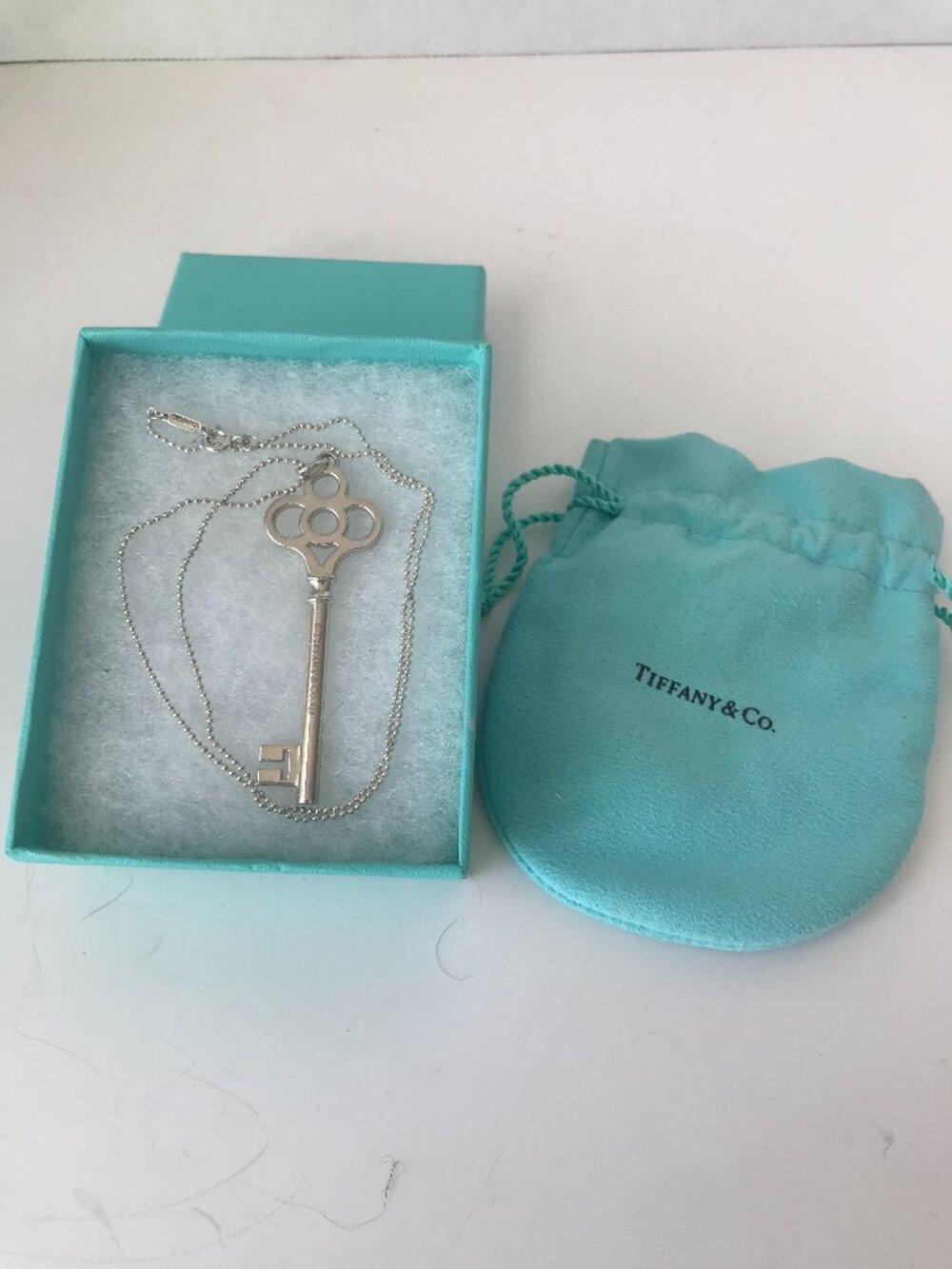 Tiffany and Co. Sterling Silver Large 2.5 Inch Crown Key Necklace & Chain